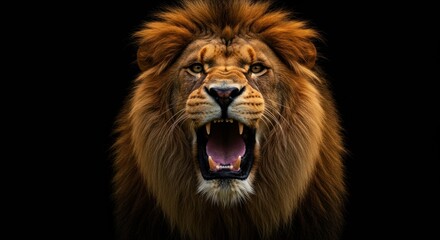 Majestic lion portrait showcasing raw power and intensity against a dark backdrop