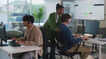 Group of happy call center smiling business operator customer tech support team phone services, Professional Team Business Operator in Office. Service Business Corporate, Data Scientist Data analysis - Powered by Adobe