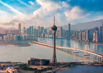 Aerial view of Zhuhai City and Macao Special Administrative Region in China