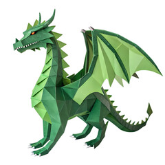 Green Dragon Figurine A Detailed 3D Paper Model isolated on transparent background