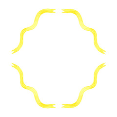 Yellow wavy ribbon frame border, hand drawn watercolor illustration isolated on white background. Template for greeting card or invitation, postcards and other printed products.
