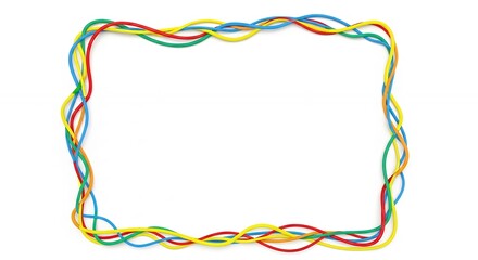 Colorful Wavy Cables Forming a Rectangular Frame on White Background