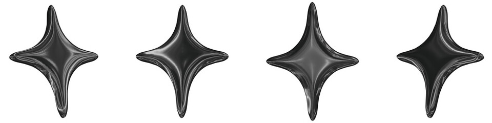 Starburst Icons &mdash; Y2K Retro Element. Shiny chrome star elements inspired by early 2000s digital aesthetics. Transparent PNG for overlays, posters, and web decor.