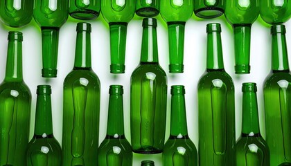 Green bottles arranged on white background