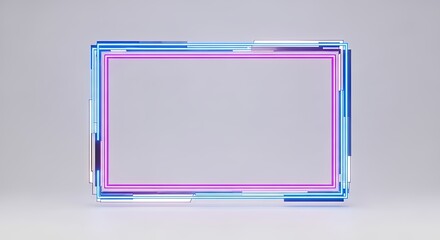 Illuminated Neon Frame with Blue and Pink Lights on a Gray Background