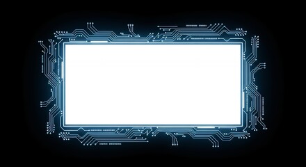 Illuminated Circuit Board Frame with White Center on Black Background