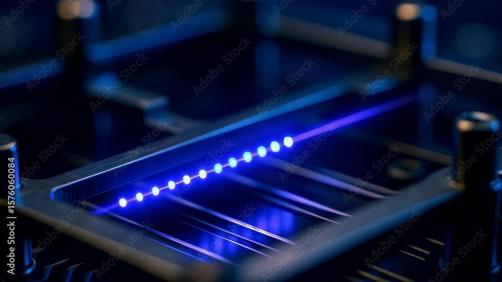 Poster modern technology circuit board with blue led lights and high-tech design features