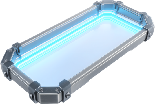 High-Tech Glowing LED Panel in a Metallic Frame