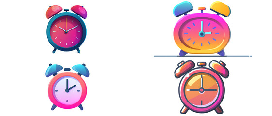 Colorful Flat Alarm Clock Icon on Transparent Background
