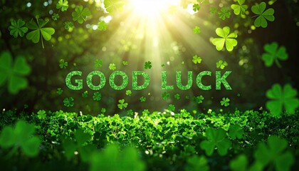 Green clover field, good luck message