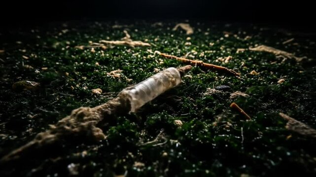 Bioluminescent Pyrosome Glowing on Algae
