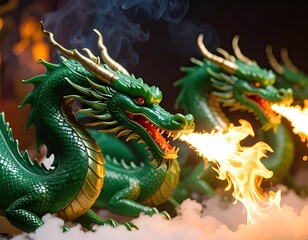 Green dragons exhale fire