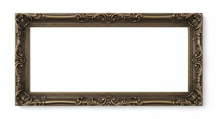 Ornate Antique Bronze Picture Frame with Detailed Carvings on White Background