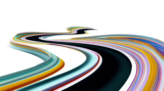 Colorful abstract curving road design on a black background. - Powered by Adobe