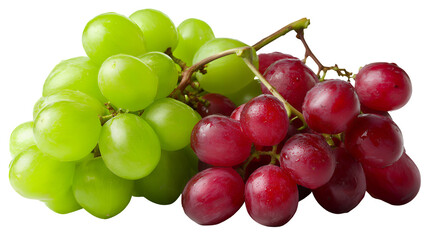 Close-up of Fresh Green and Red Grapes on Transparent Background