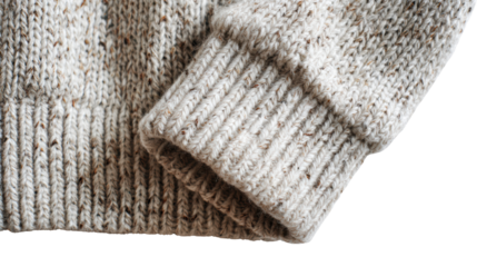 Cozy knit sweater detail, showcasing textured fabric and cuff, perfect for fall fashion shoots.