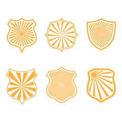 Illustration of a set of shields with sun rays on a white background