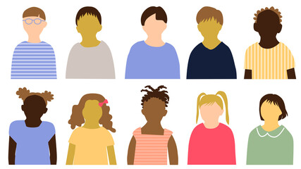 いろんな国の子供たち正面上半身アイコンセット10人_表情無