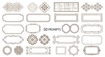 Ornate frame and border collection with vintage marble texture on a white background
