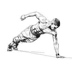 Man Performing Calisthenics in Minimalist Line Art Style