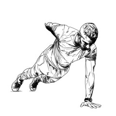 Black Line Art of Man Performing Calisthenics on Transparent Background