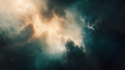 Dramatic cloudscape with contrasting light and shadow.