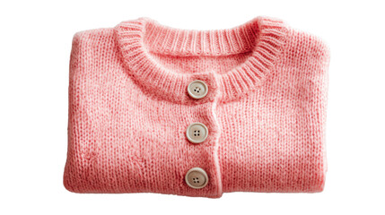 Folded pink sweater with buttons, perfect for cozy outfits and stylish layering.