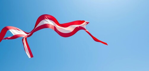 Stripes of red, white, and blue wallpaper flutter against a vast, clear sky,  graphic,  photo
