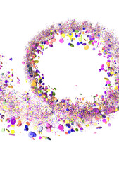 Multicolored paper confetti on transparent background. Realistic confetti flying. Colorful scattered items to holiday decorations.