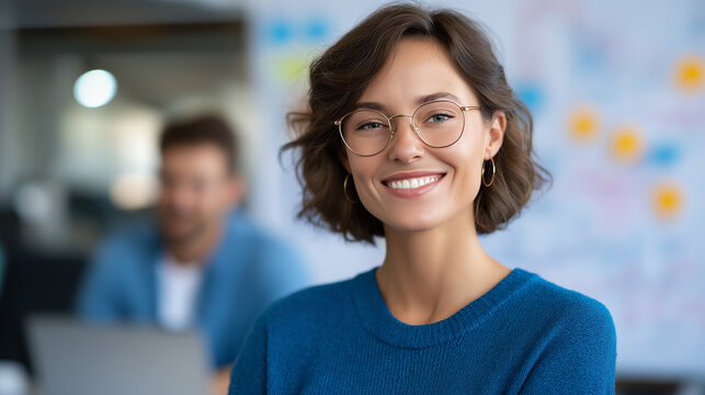 Confident woman presenting ideas in modern office environment - Powered by Adobe