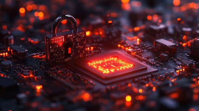 Intricate circuit board secured by a digital lock. - Powered by Adobe