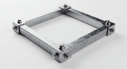 Square Metal Frame with Bolts and Nuts on White Background Industrial Construction