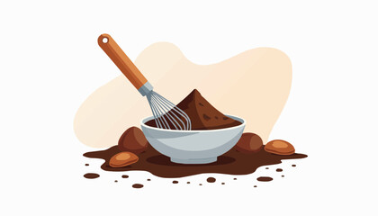 Cocoa powder in a bowl with a whisk on a colorful background  