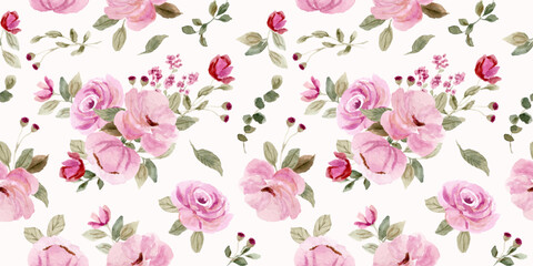 beautiful pink floral watercolor seamless pattern