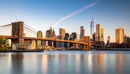 Iconic NYC skyline at sunset