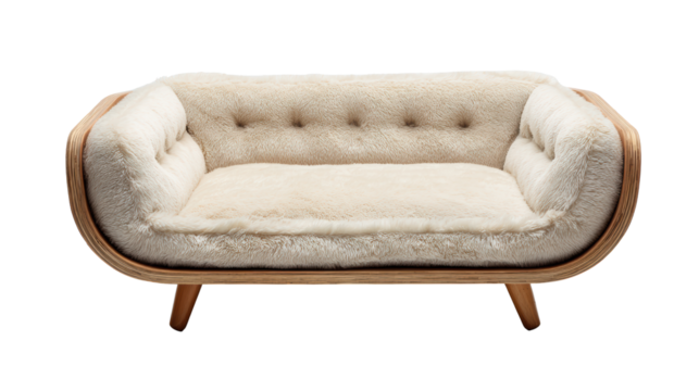 Stylish and modern couch featuring a plush cream upholstery on a wooden frame, ideal for contemporary living spaces.