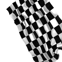 The checkered flag waves in the wind signifying the end of the race