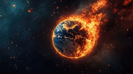Fototapeta premium Burning earth in the cosmos, a fiery celestial sphere.