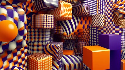 Fototapeta premium Abstract composition of geometric shapes with vibrant colors and patterns.