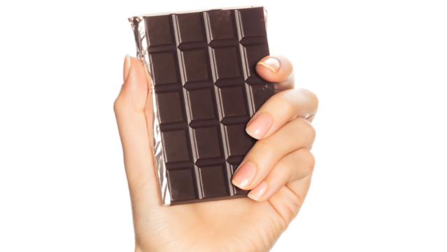 Woman holding dark chocolate bar isolated on a transparent background hand - Powered by Adobe