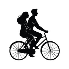 Silhouette of Couple Riding Bicycle Together Romantic Bike Ride Illustration