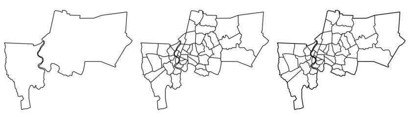 Obraz premium Bangkok map – vector illustration of districts, streets, and landmarks of Thailand's capital