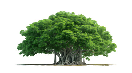 Majestic Banyan Tree with Hanging Roots on Transparent Background