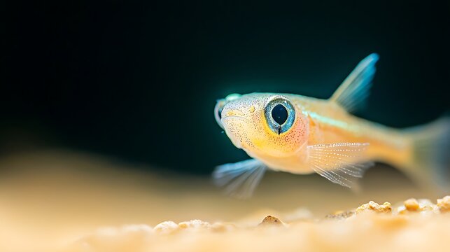 Tiny Fish with Vibrant Blue Eye Underwater Close-up