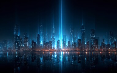 Futuristic City Skyline With Robotic Elements and Brilliant Lights
