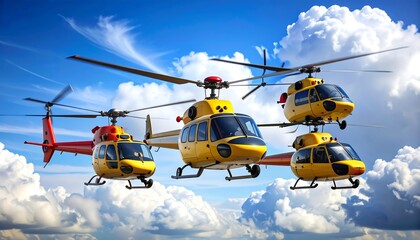 Three helicopters in flight