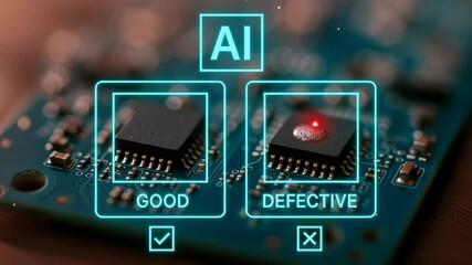 Artificial intelligence enhances quality control manufacturing by precisely detecting good and defective microchips circuit boards with high - Powered by Adobe