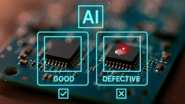 Artificial intelligence enhances quality control manufacturing by precisely detecting good and defective microchips circuit boards with high
