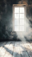 Sunlight Streaming Through Window in Rustic Room with Wooden Floor