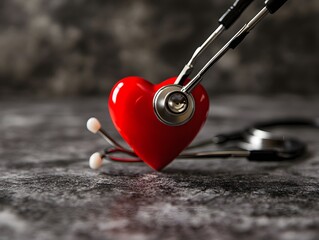 Red Heart with Stethoscope Medical Healthcare Concept